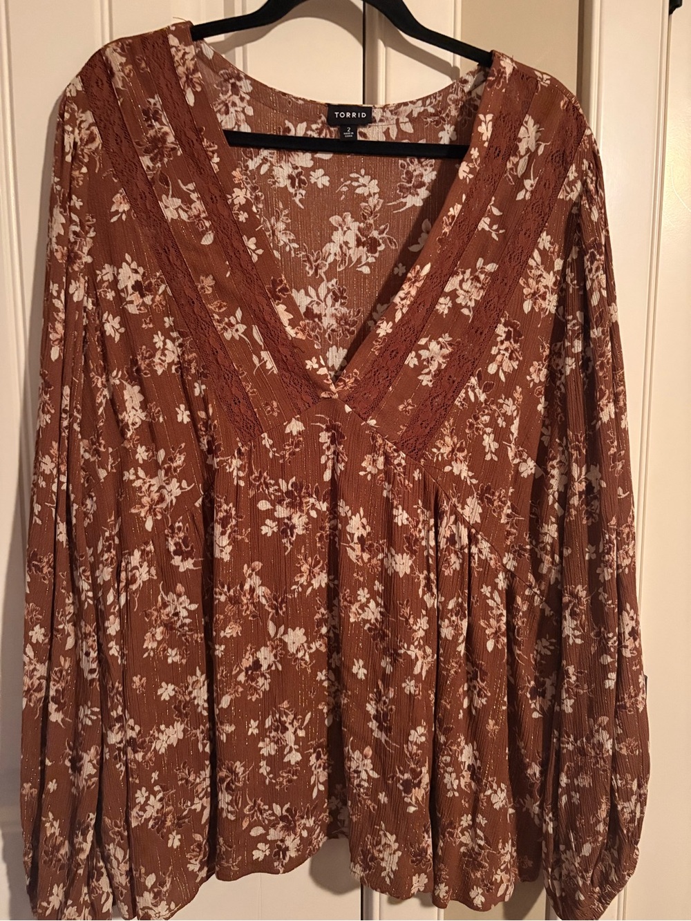 Torrid Rust Brown Boho Floral V-Neck Blouse